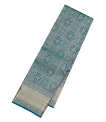Cyan Handloom Kanchipuram Silk Saree With Floral Zari Motifs-KA14832