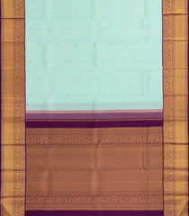 Turquoise Handloom Korvai Kanchipuram Silk Saree With Stripes & Buttas-KA14009