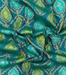 Cyan Handloom Korvai Kanchipuram Silk Saree With Meena Floral Motifs-KA16602