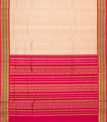 Light Peach Handloom Korvai Silk Cotton Saree With Checks & Contrast Border-SC3872
