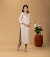 Beige Floral Embroidery Kurta-KR0836