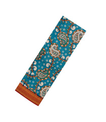 Cyan Printed Kalamkari Cotton Saree With Zari Border-KAL1227