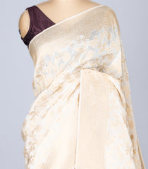 Cream Woven Synthetic Tussar Silk Saree With Floral Vine Motifs-BL4420