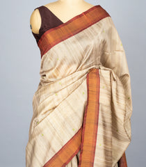 Off White Woven Synthetic Dupion Saree With Printed Paintings In Pallu-BL4292