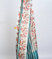 Turquoise Woven Art Dola Silk Saree With Printed Floral Motifs-BL3735