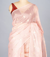 Baby Pink Woven Synthetic Supernet Saree With Floral Motifs-BL4236