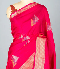 Hot Pink Woven Synthetic Dola Silk Saree With Printed Geometric Motifs-BL4315