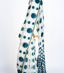 White Woven Art Linen Saree With Printed Polka Dots-BL3716