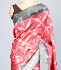 Peach Woven Synthetic Dupion Saree With Floral Jaal Motifs-BL4529