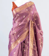 Lilac Woven Art Dola Tissue Saree With Floral Motifs-BL3989