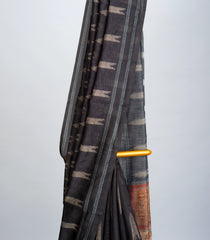 Grey Woven Art Linen Saree With Printed Pallu-BL3720