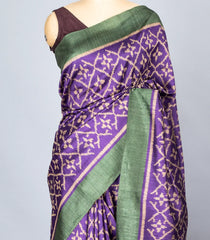 Purple Woven Synthetic Dupion Saree With Bird Motifs & Contrast Border-BL4478