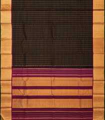 Black Handloom Kanchipuram Silk Saree With Zari Checks-KA12105
