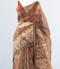 Brown Woven Art Chanderi Saree With Printed Floral Motifs-BL3938