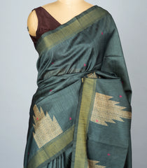 Grey Woven Synthetic Dupion Saree With Printed Paintings In Pallu-BL4293