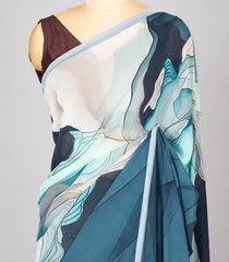 Turquoise Woven Synthetic Georgette Saree With Printed Floral Motifs-BL4222