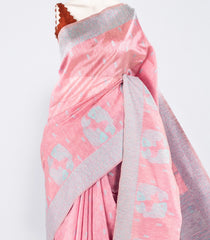 Dusty Pink Woven Art Linen Saree With Floral Motifs