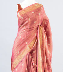 Dusty Pink Woven Art Dola Tissue Saree With Floral Motifs-BL3986
