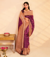 Maroon Handloom Kanchipuram Silk Saree With Floral Motifs-KA15638