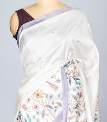 Off White Woven Synthetic Dola Silk Saree With Printed Floral Motif-BL4459