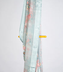 Steel Blue Woven Synthetic Moss Chiffon Saree With Printed Floral Motifs-BL3780