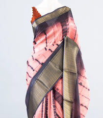 Baby Pink Woven Art Linen Saree With Stripes & Tie & Dye Motifs-BL3975