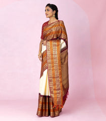 Cream Handloom Korvai Kanchipuram Silk Saree With Zari Buttas-KA16348