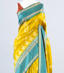 Lime Green Woven Art Dupion Saree With Printed Bird Motifs-BL3936