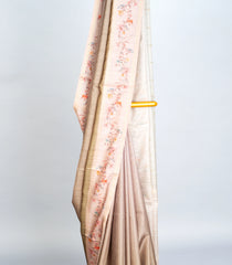 Dark Beige Woven Art Tussar Saree With Printed Floral Motifs-BL3761