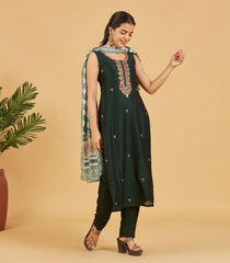 Bottle Green Embroidered Festive Kurta Set