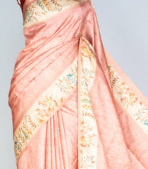 Peach Woven Art Tussar Silk Saree With Printed Floral Motifs-BL3886