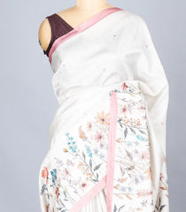 Off White Woven Synthetic Dola Silk Saree With Printed Floral Motif-BL4460