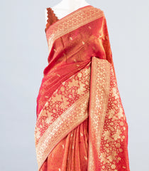 Dark Peach Woven Art Dola Viscose Saree With Floral Zari Motifs-BL3981