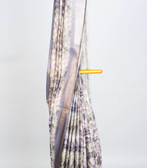 Grey Woven Art Linen Saree With Printed Floral Motifs-BL3755