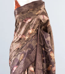 Lilac Woven Art Tussar Saree With Printed Floral Motifs-BL3976