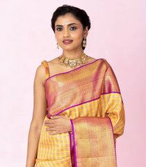 Mustard Handloom Korvai Kanchipuram Silk Saree With Silk Checks-KA16344