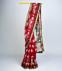 Maroon Woven Art Chanderi Saree With Printed Kalamkari Motifs-BL3712