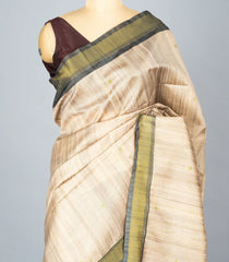 Taupe Woven Synthetic Dupion Saree With Printed Paintings In Pallu-BL4297