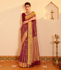 Crimson Handloom Kanchipuram Silk Saree With Checks & Buttas-KA15631
