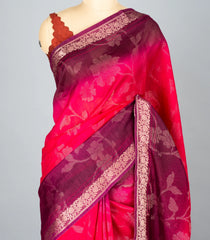 Hot Pink Woven Art Dola Silk Saree With Floral Vine Motifs-BL4265
