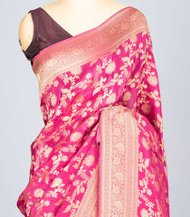 Magenta Woven Synthetic Tussar Silk Saree With Floral Vine Motifs-BL4419