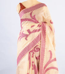 Cream Woven Art Chanderi Cotton Saree With Floral Motifs-BL4140