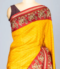 Mustard Woven Synthetic Crackle Saree With Printed Geometric & Bird Motifs-BL4515