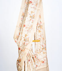 White Woven Art Tussar Silk Saree With Printed Floral Motifs-BL3710