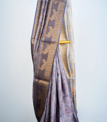 Grey Woven Art Tussar Silk Saree With Printed Floral Motifs-BL3697