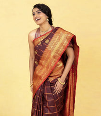 Maroon Handloom Kanchipuram Silk Saree With Zari Checks & Buttas-KA15872