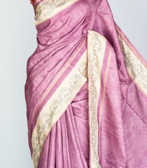 Lilac Woven Art Tussar Silk Saree With Printed Floral Motifs-BL3887