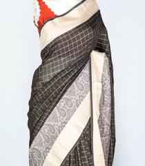 Black Woven Art Jari Dola Silk Saree With Zari Checks & Printed Floral Motifs-BL3904
