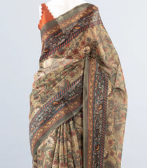 Grey Woven Art Chanderi Saree With Printed Floral Motifs-BL3942