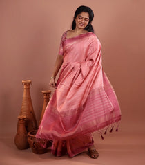 Dusty Pink Woven Synthetic Dola Silk Saree With Temple Border-SY0497